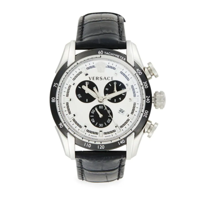 Versace V-Ray Quartz Silver Dial Black Leather Strap Watch for Men - VDB010014 Buy Now By Versace