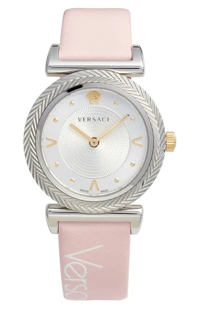 Versace V-Motif Silver Dial Pink Leather Strap Watch for Women - VERE00118 Buy Now By Versace