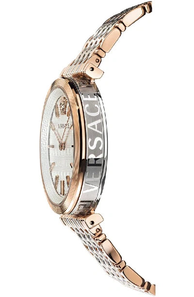Versace V-Twist White Dial Two Tone Mesh Bracelet Watch for Women - VELS00719 Buy Now By Versace