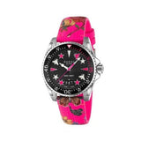 Gucci Dive Quartz Black Dial Pink Leather Strap Watch For Women - YA136326 Buy Now By Gucci