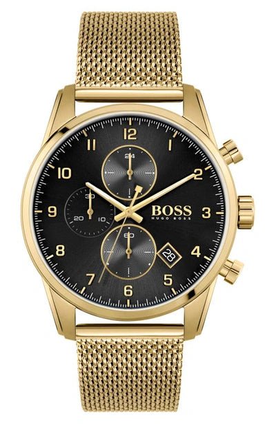 Hugo Boss Skymaster Black Dial Gold Mesh Bracelet Watch for Men - 1513838 Buy Now By Hugo Boss