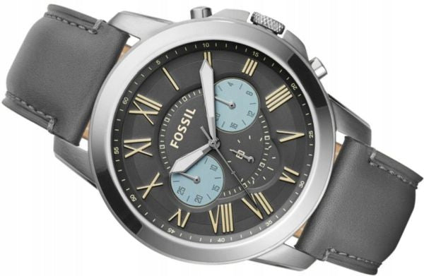 Fossil Grant Chronograph Gunmetal Grey Dial Grey Leather Strap Watch for Men - FS5183 Buy Now By Fossil