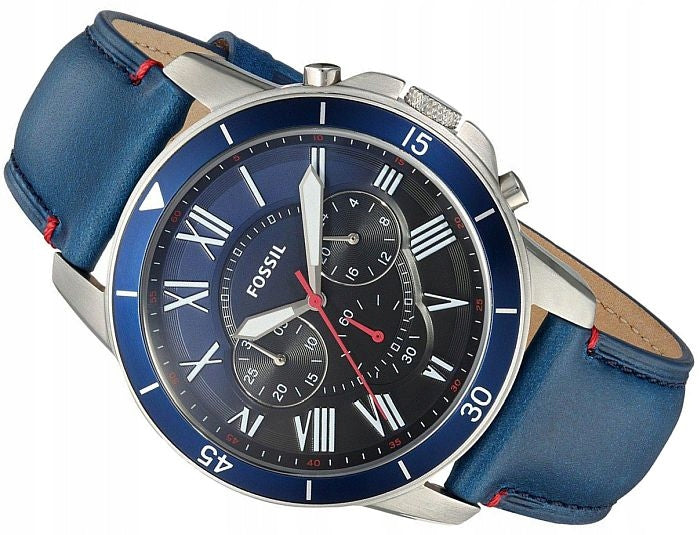Fossil Grant Chronograph Blue Dial Blue Leather Strap Watch for Men - FS5373 Buy Now By Fossil