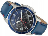 Fossil Grant Chronograph Blue Dial Blue Leather Strap Watch for Men - FS5373 Buy Now By Fossil