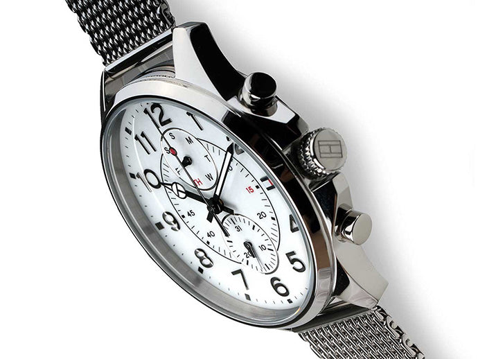 Tommy Hilfiger Dean Chronograph White Dial Silver Mesh Bracelet Watch for Men - 1791277 Buy Now By Tommy Hilfiger