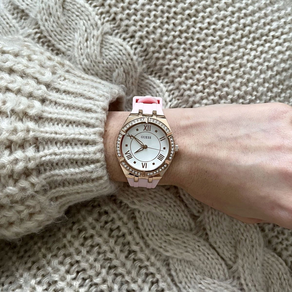 Guess Cosmo Diamonds Silver Dial Pink Silicone Strap Watch for Women - GW0034L3 Buy Now By Guess