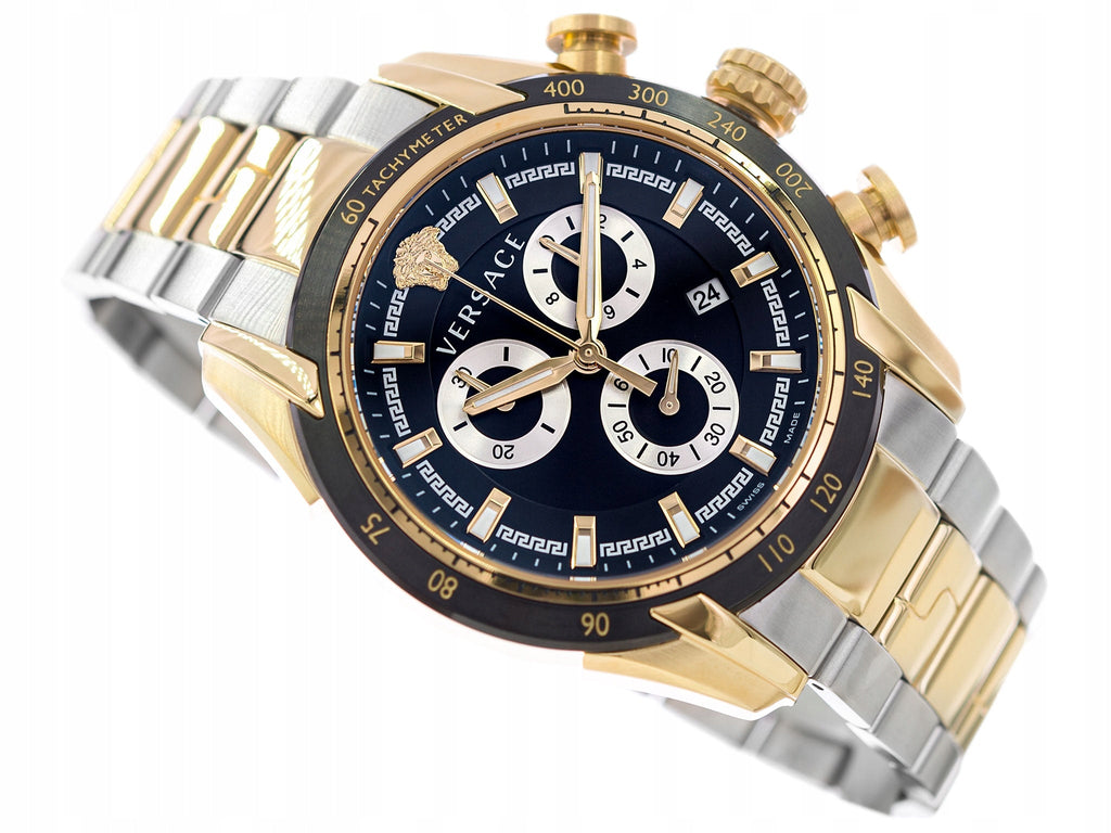 Versace V-Ray Chronograph Black Dial Two Tone Steel Strap Watch For Men - VE2I00421 Buy Now By Versace