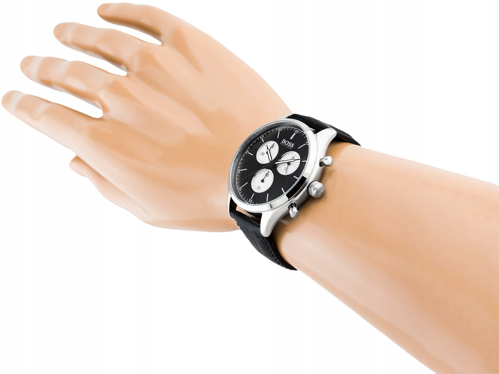 Hugo Boss Companion Black Dial Black Leather Strap Watch for Men - 1513543 Buy Now By Hugo Boss