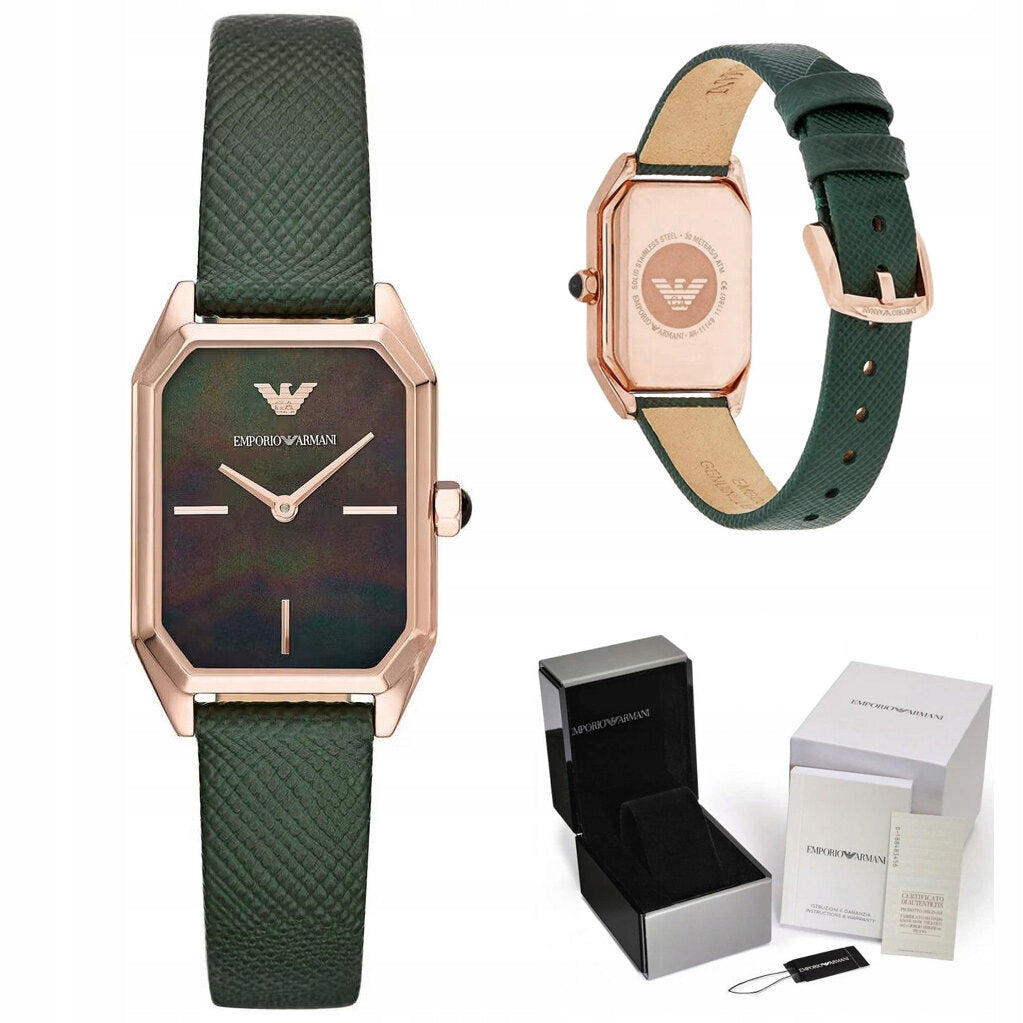 Emporio Armani Gioia Analog Black Mother of Pearl Dial Green Leather Strap Watch For Women - AR11149 Buy Now By Emporio Armani