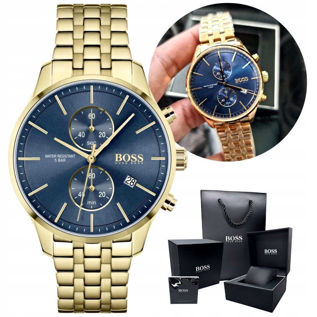 Hugo Boss Associate Blue Dial Gold Steel Strap Watch for Men - 1513841 Buy Now By Hugo Boss