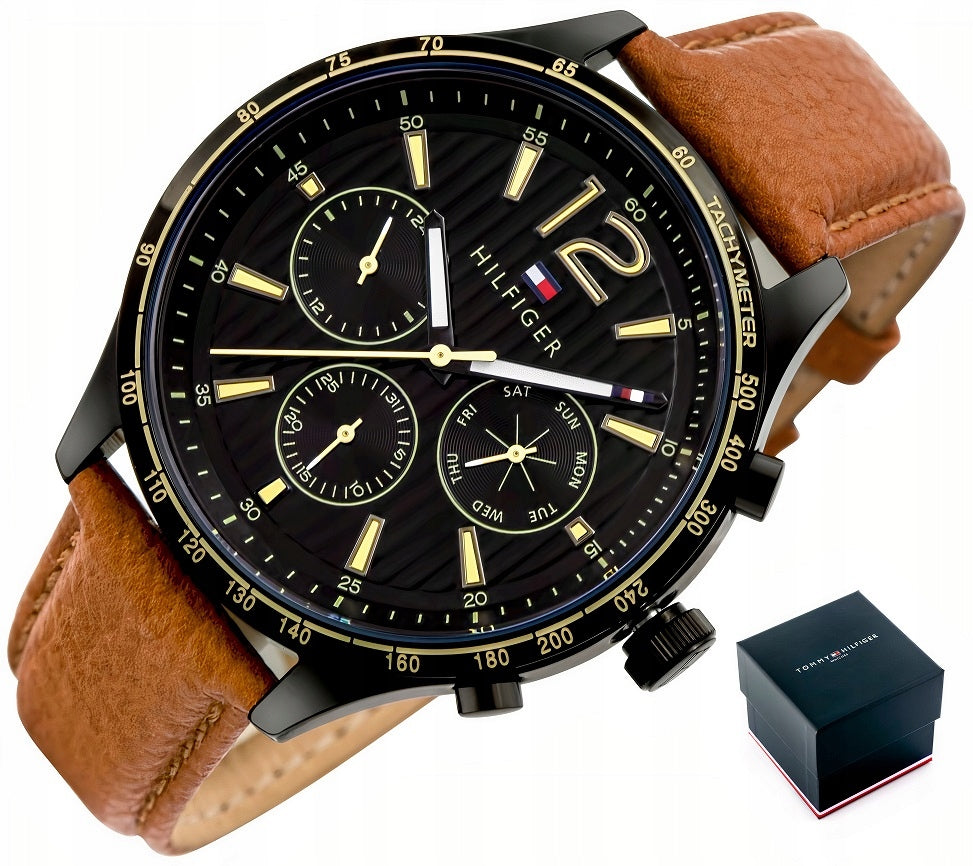 Tommy Hilfiger Gavin Chronograph Quartz Black Dial Brown Leather Strap Watch for Men - 1791470 Buy Now By Tommy Hilfiger