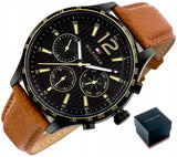 Tommy Hilfiger Gavin Chronograph Quartz Black Dial Brown Leather Strap Watch for Men - 1791470 Buy Now By Tommy Hilfiger