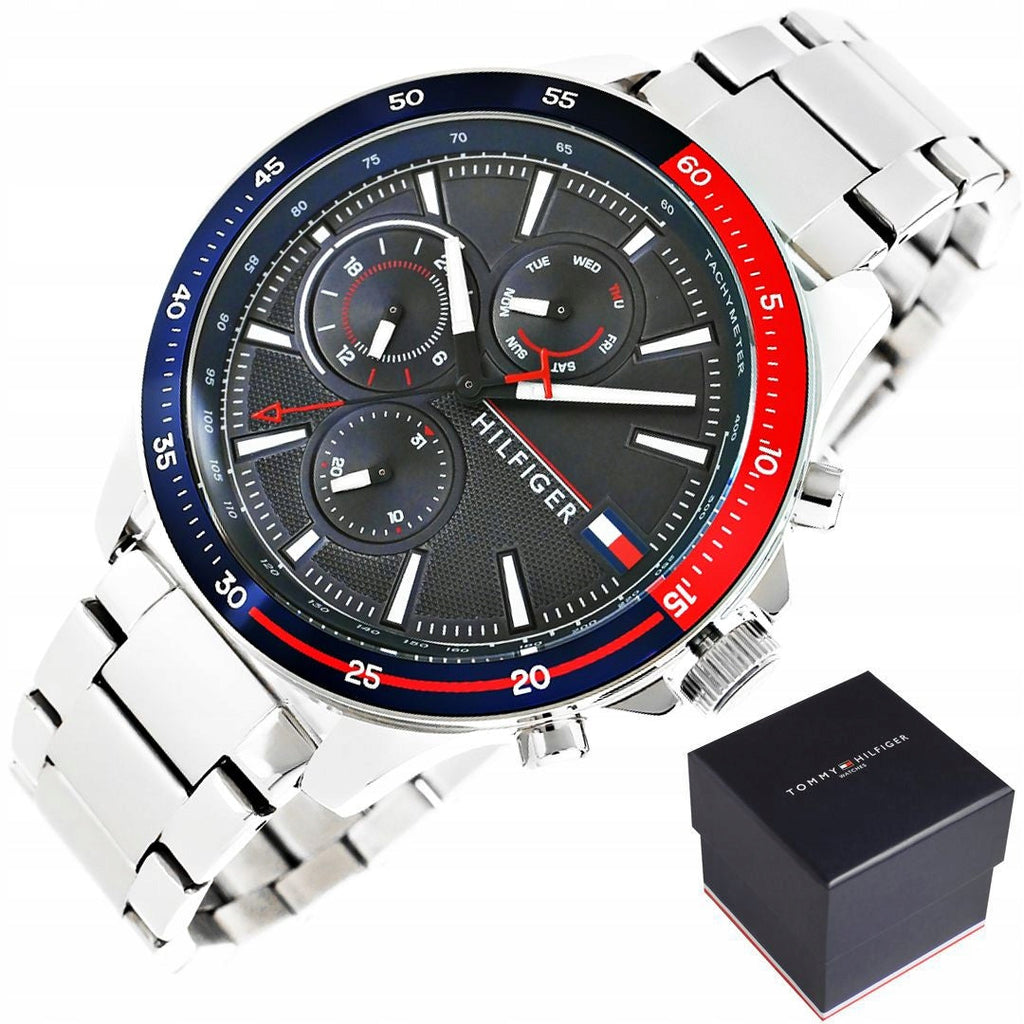 Tommy Hilfiger Bank Chronograph Blue Dial Silver Steel Strap Watch for Men - 1791718 Buy Now By Tommy Hilfiger