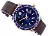 Versace Hellenyium GMT Blue Dial Brown Leather Strap Watch for Men - V11080017 Buy Now By Versace