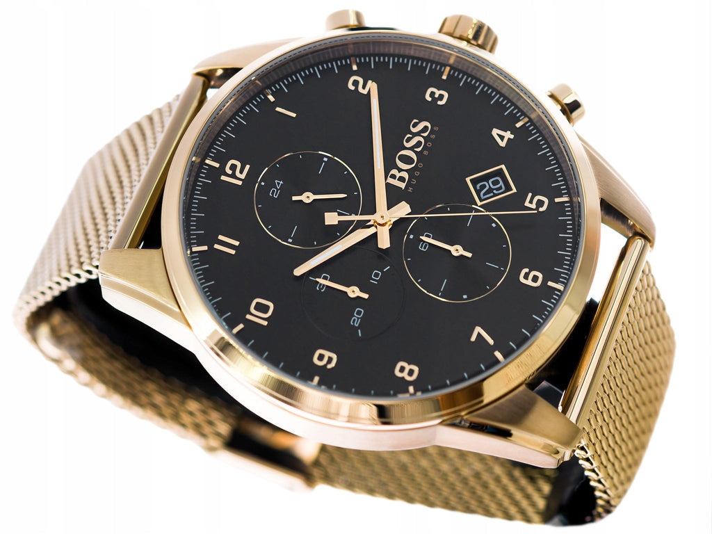 Hugo Boss Skymaster Black Dial Gold Mesh Bracelet Watch for Men - 1513838 Buy Now By Hugo Boss