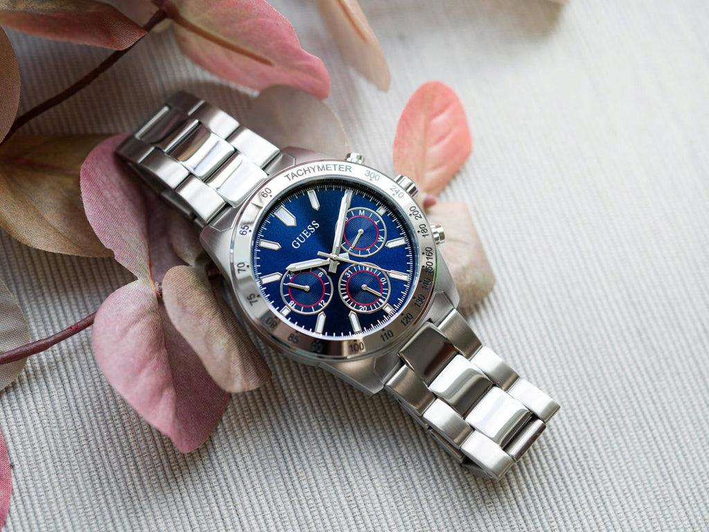 Guess Altitude Chronograph Blue Dial Silver Steel Strap Watch for Men - GW0329G1 Buy Now By Guess