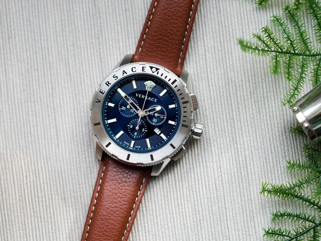Versace Casual Chronograph Blue Dial Brown Leather Strap Watch for Men - VERG002-18 Buy Now By Versace