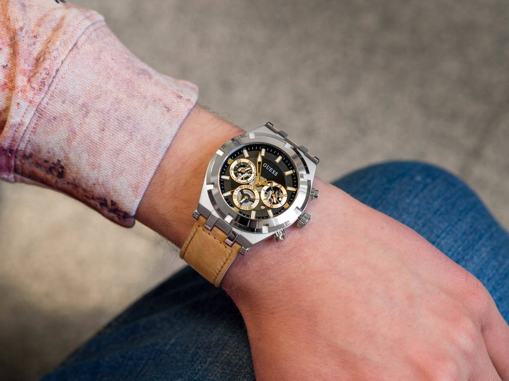 Guess Continental Multifunction Black Dial Brown Leather Strap Watch for Men - GW0262G1 Buy Now By Guess