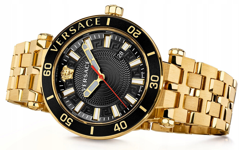 Versace Greca Sport Quartz Black Dial Gold Steel Strap Watch for Men - VEZ300721 Buy Now By Versace