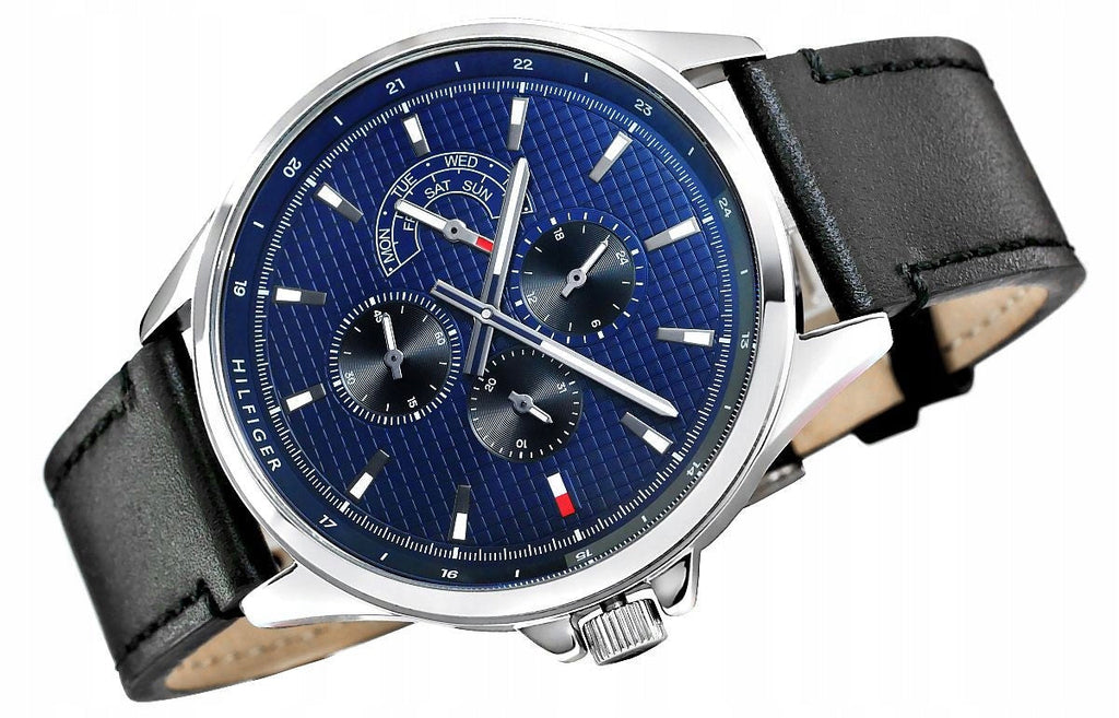 Tommy Hilfiger Shawn Multifunction Quartz Blue Dial Black Leather Strap Watch for Men - 1791616 Buy Now By Tommy Hilfiger