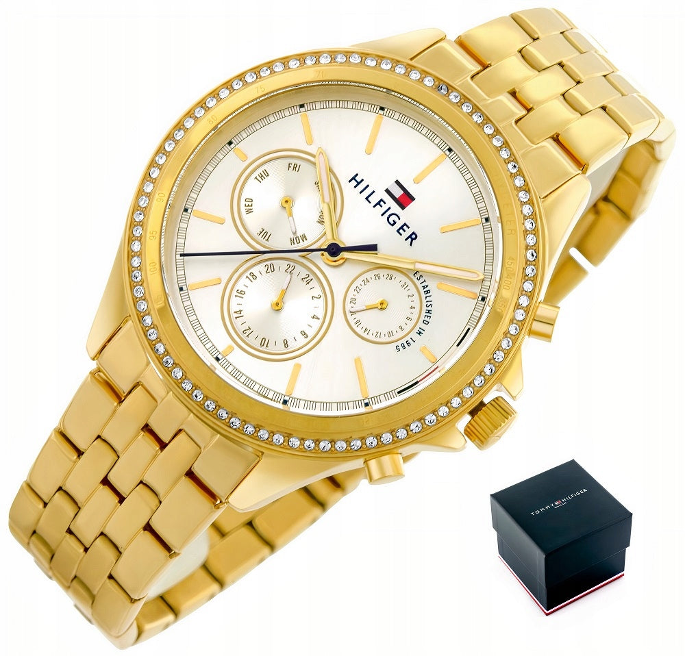 Tommy Hilfiger Ari Multifunction Diamonds Silver Dial Gold Steel Strap Watch for Women - 1781977 Buy Now By Tommy Hilfiger