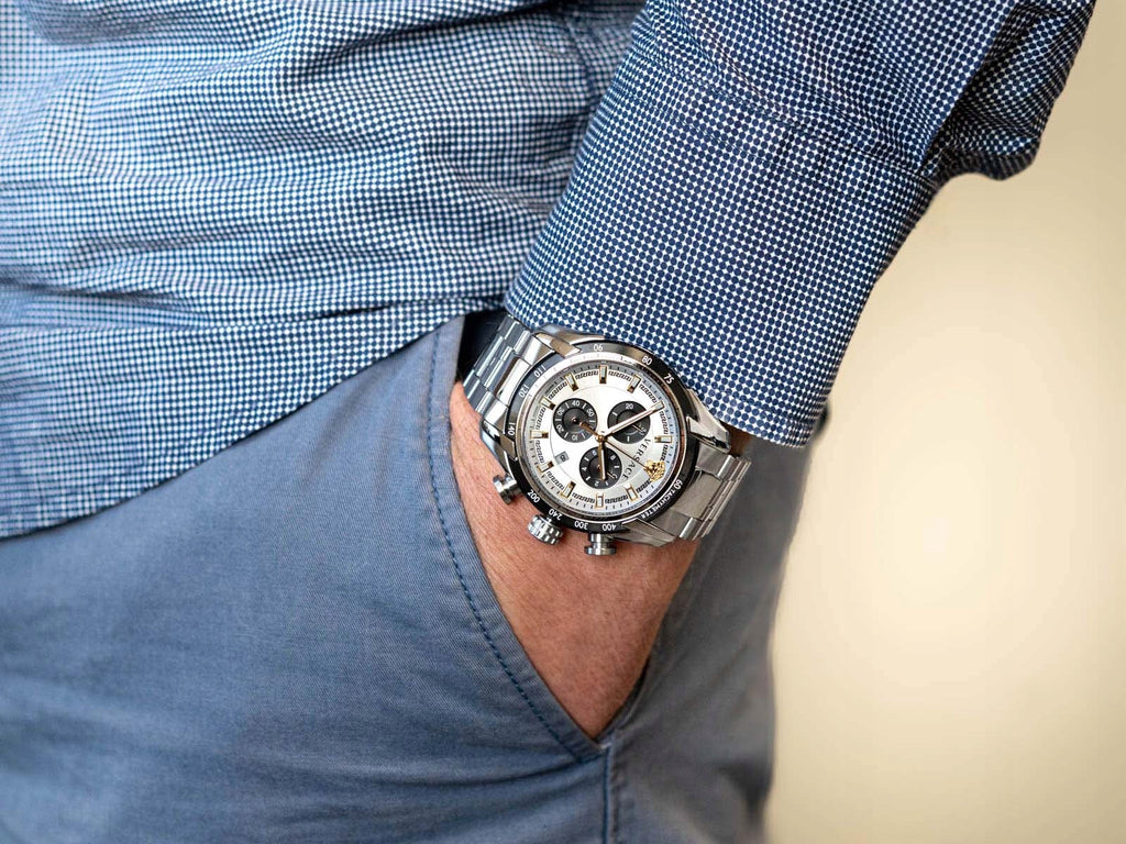 Versace V-Ray Chronograph Quartz Silver Dial Silver Steel Strap Watch For Men - VE2I00321 Buy Now By Versace