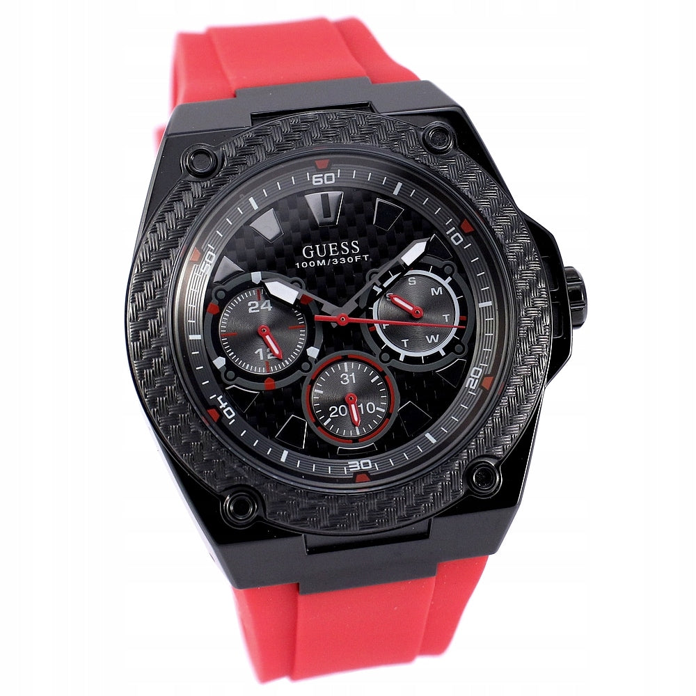 Guess Legacy Black Dial Red Silicone Strap Watch for Men - W1049G6 Buy Now By Guess
