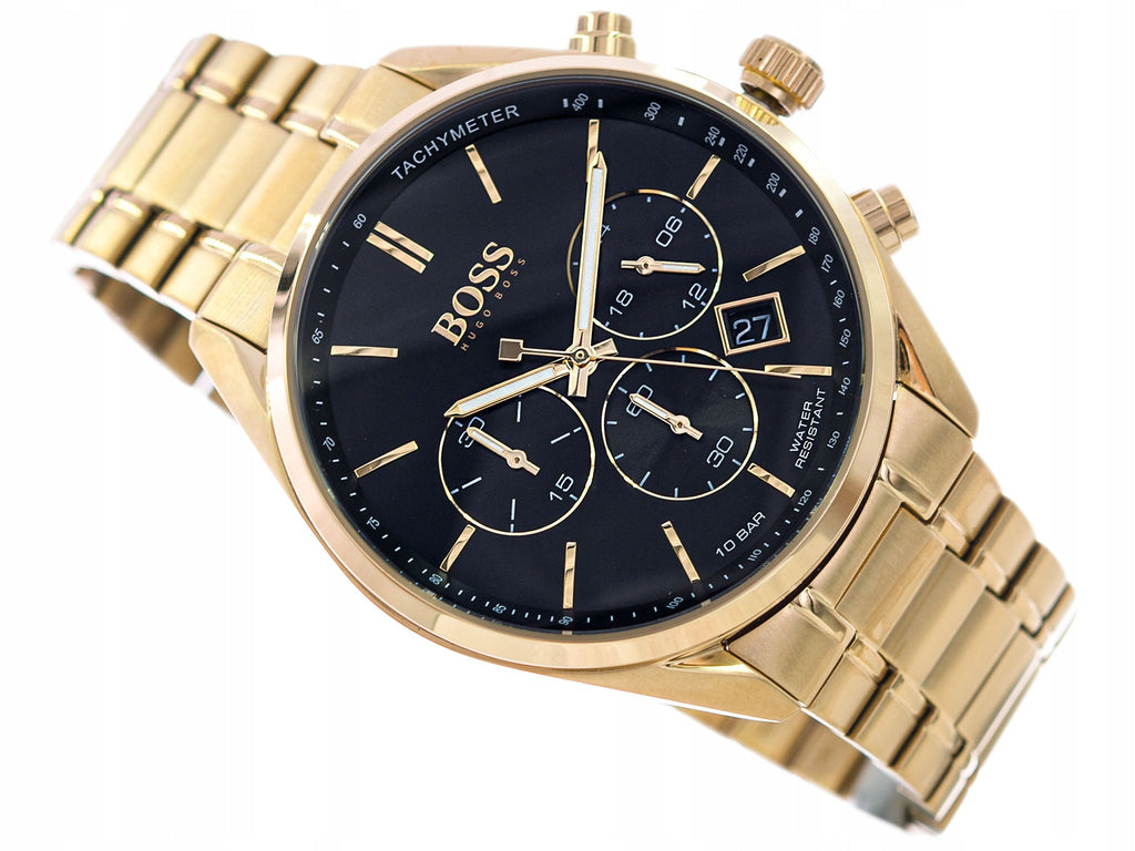 Hugo Boss Champion Black Dial Gold Steel Strap Watch for Men - 1513848 Buy Now By Hugo Boss