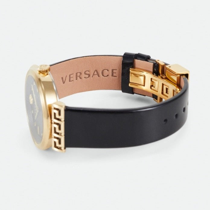 Versace Greca Meander Black Dial Black Leather Strap Watch for Women - VELW00420 Buy Now By Versace
