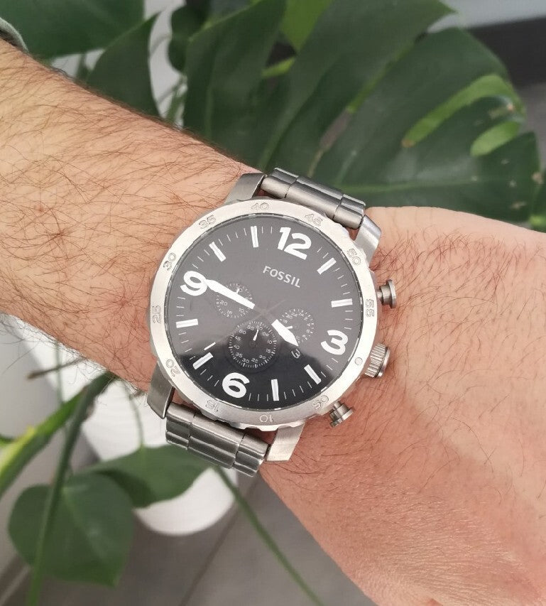 Fossil Nate Chronograph Black Dial Silver Steel Strap Watch for Men - JR1353 Buy Now By Fossil