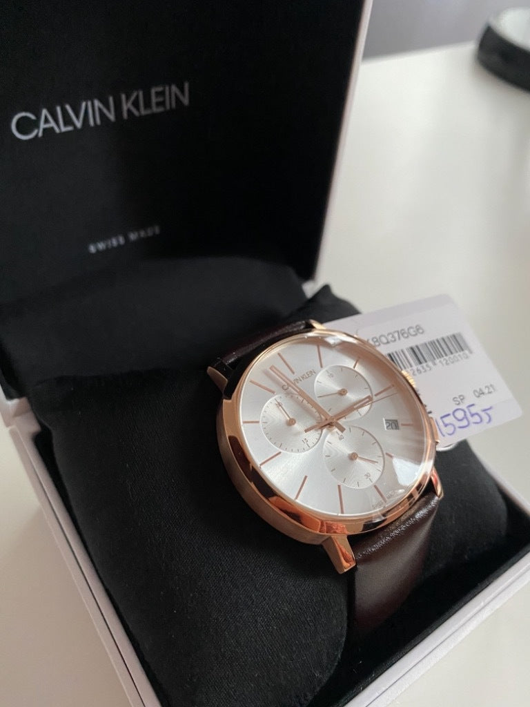 Calvin Klein Posh Chronograph White Dial Brown Leather Strap Watch for Men - K8Q376G6 Buy Now By Calvin Klein