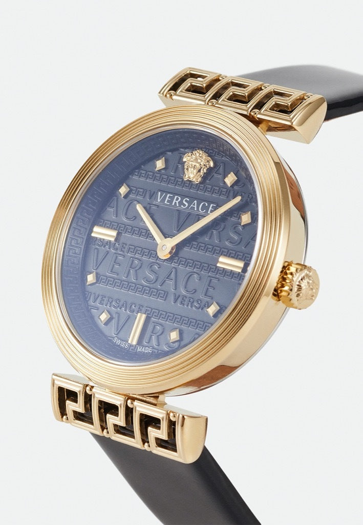 Versace Greca Meander Black Dial Black Leather Strap Watch for Women - VELW00420 Buy Now By Versace