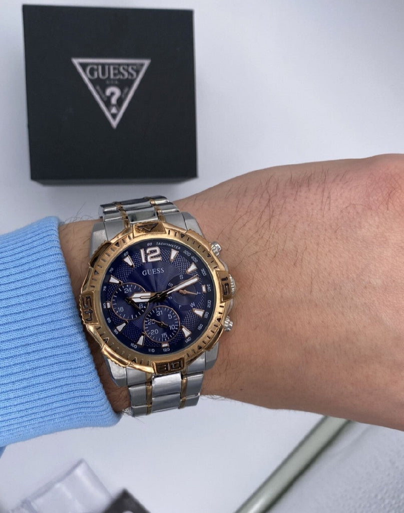 Guess Commander Chronograph Blue Dial Two Tone Steel Strap Watch for Men - GW0056G5 Buy Now By Guess