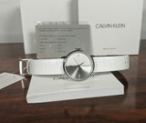 Calvin Klein Accent Silver Dial White Leather Strap Watch for Women - K2Y2Y1KW Buy Now By Calvin Klein