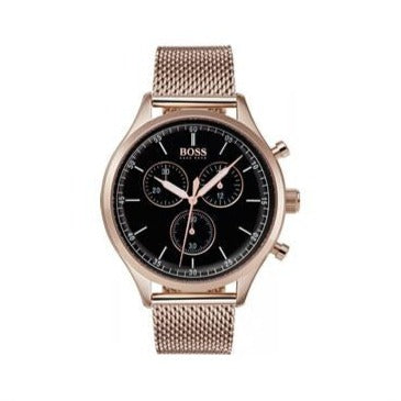 Hugo Boss Companion Quartz Black Dial Rose Gold Mesh Bracelet Watch For Men - HB1513548 Buy Now By Hugo Boss