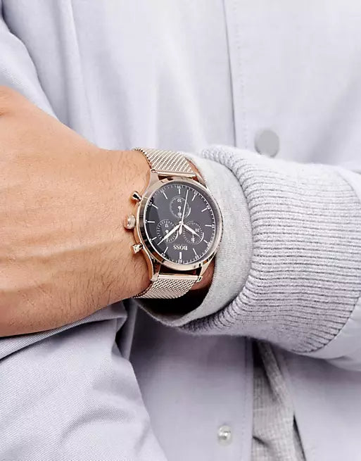 Hugo Boss Companion Quartz Black Dial Rose Gold Mesh Bracelet Watch For Men - HB1513548 Buy Now By Hugo Boss
