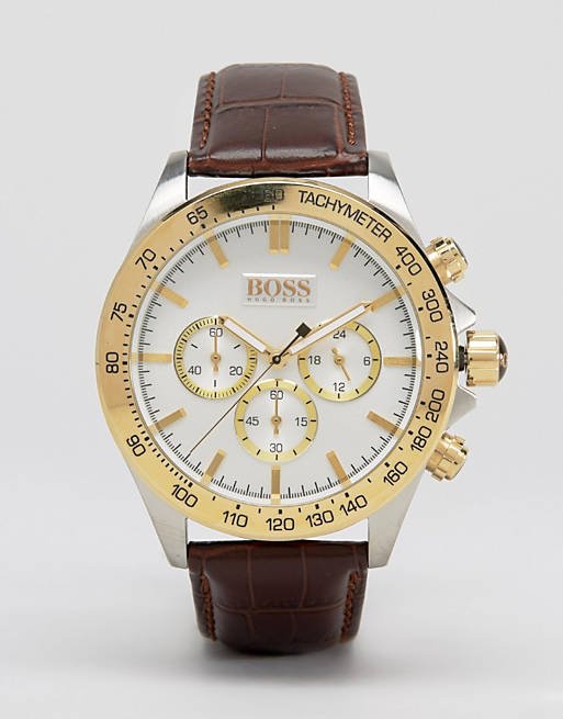Hugo Boss Ikon White Dial Brown Leather Strap Watch for Men - 1513174 Buy Now By Hugo Boss