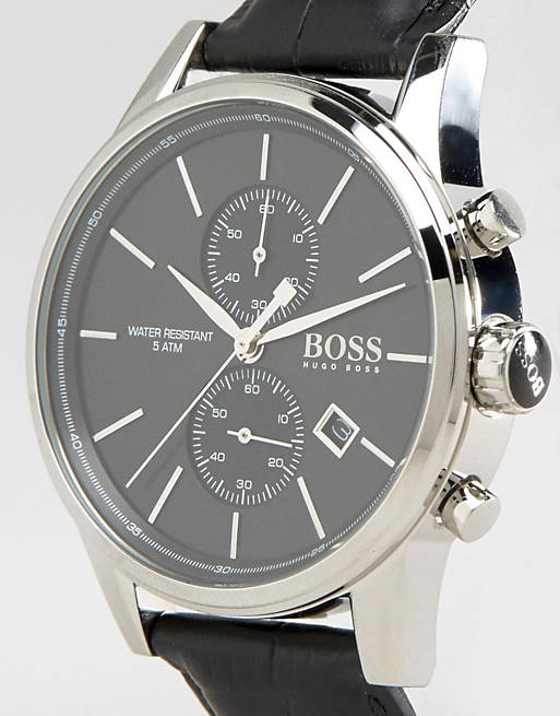 Hugo Boss Jet Black Dial Black Leather Strap Watch for Men - 1513279 Buy Now By Hugo Boss