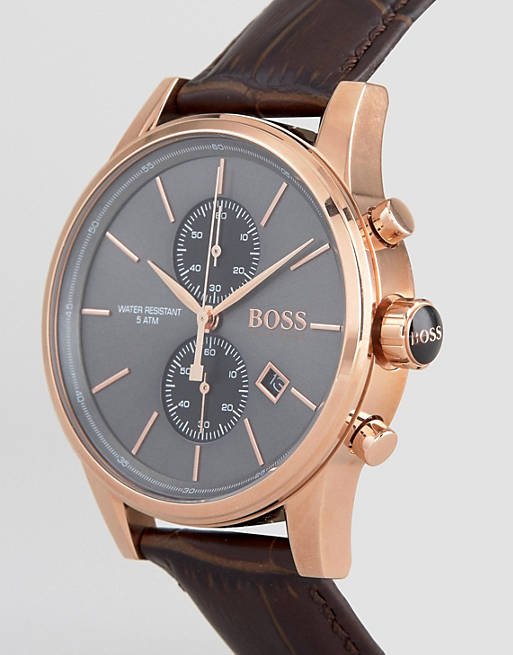 Hugo Boss Jet Grey Dial Brown Leather Strap Watch for Men - 1513281 Buy Now By Hugo Boss