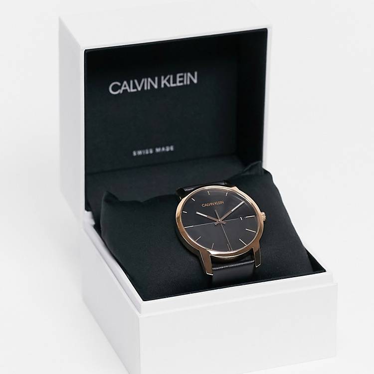 Calvin Klein City Quartz Black Dial Black Leather Strap Watch for Men - K2G2G6CZ Buy Now By Calvin Klein