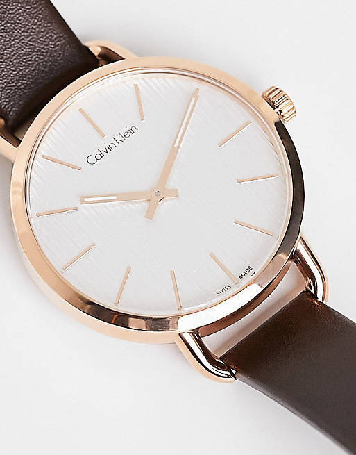 Calvin Klein Even Silver Dial Brown Leather Strap Watch for Men - K7B216G6 Buy Now By Calvin Klein