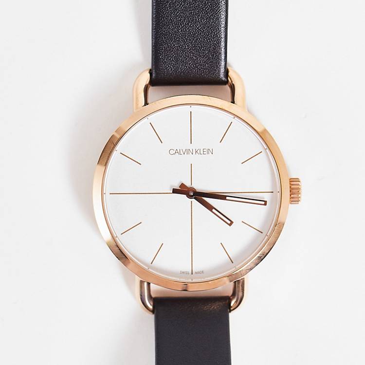 Calvin Klein Even White Dial Black Leather Strap Watch for Women - K7B236C6 Buy Now By Calvin Klein