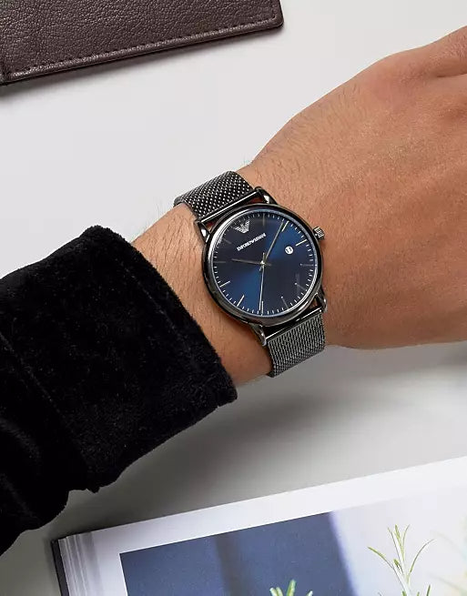 Emporio Armani Luigi Quartz Blue Dial Grey Mesh Bracelet Watch For Men - AR11053 Buy Now By Emporio Armani