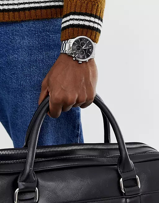 Emporio Armani Giovanni Chronograph Black Dial Silver Steel Strap Watch For Men - AR11208 Buy Now By Emporio Armani