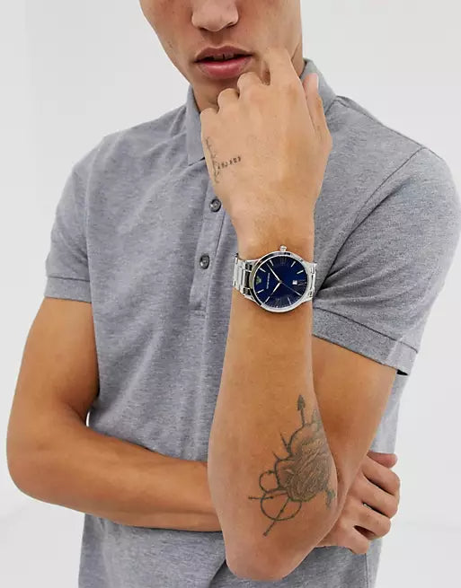 Emporio Armani Giovanni Quartz Blue Dial Silver Steel Strap Watch For Men - AR11227