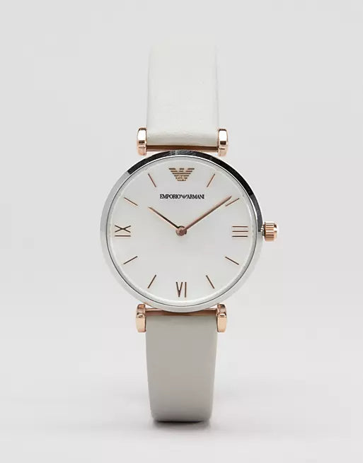 Emporio Armani Gianni T Bar Quartz Mother of Pearl Dial White Leather Strap Watch For Women - AR1965 Buy Now By Emporio Armani