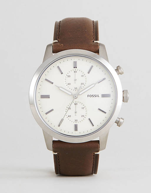 Fossil Townsman Chronograph White Dial Brown Leather Strap Watch for Men - FS5350 Buy Now By Fossil