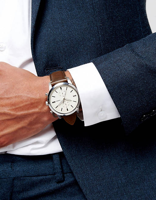 Fossil Townsman Chronograph White Dial Brown Leather Strap Watch for Men - FS5350 Buy Now By Fossil