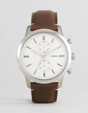 Fossil Townsman Chronograph White Dial Brown Leather Strap Watch for Men - FS5350 Buy Now By Fossil