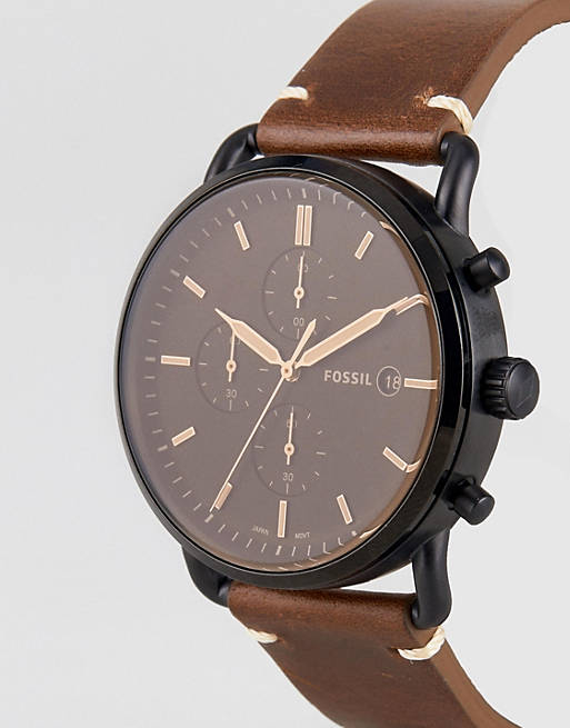 Fossil Commuter Chronograph Black Dial Brown Leather Strap Watch for Men - FS5403 Buy Now By Fossil